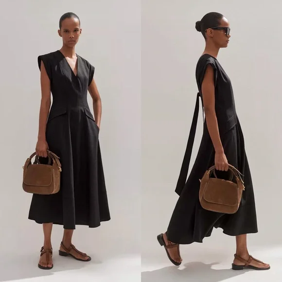 NWT Me + Em Tailored Flare Midi Dress Black - Picture 1 of 7